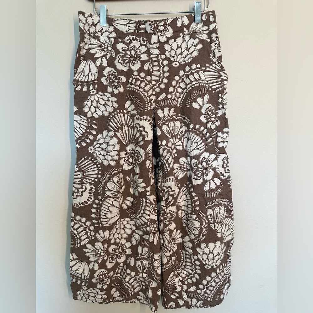 Dash women’s brown and white floral linen pants size small